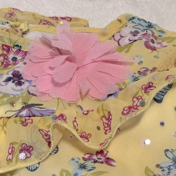 Little Las 2 piece Fancy set blouse and pants Yellow/Blue with Daisy Ruffles - Picture 3 of 15